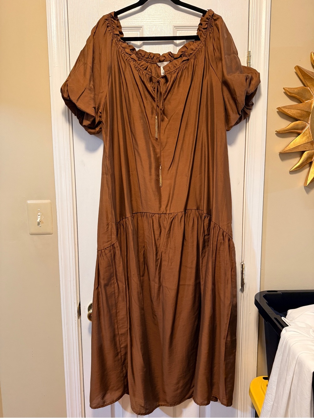 Women's Brown Peasant Midi Dress - Unbranded